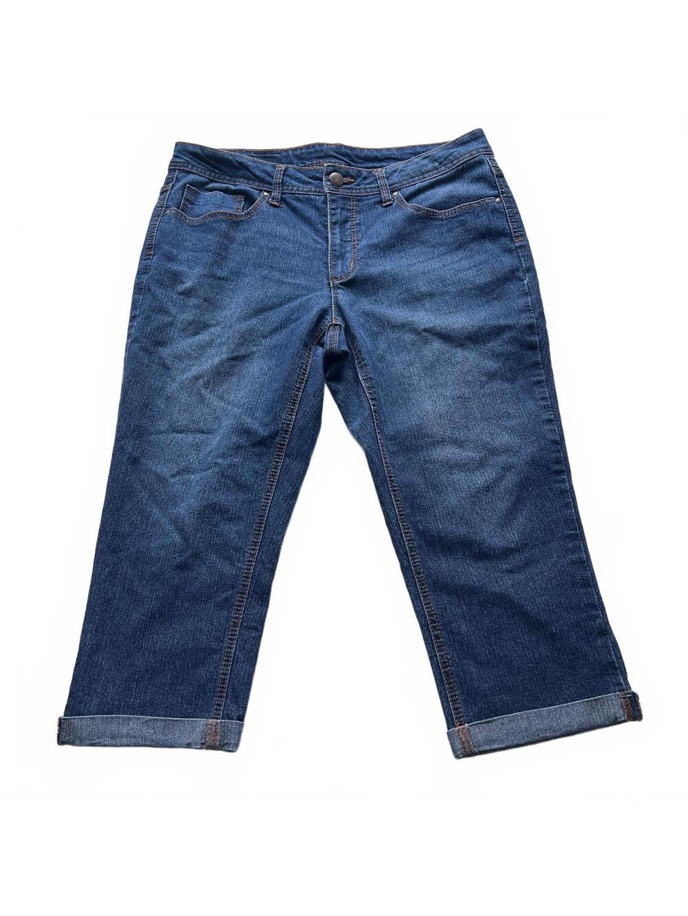 Faded Glory Dark Wash Stretch Capri Jeans Women’s Size 12 Cuffed Hem